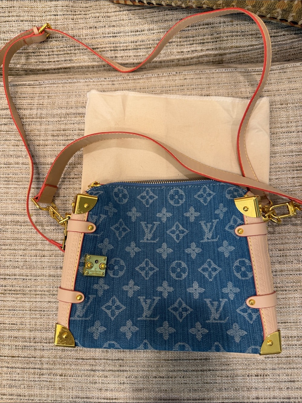 Blue Monogram Denim Crossbody with Pink Trim